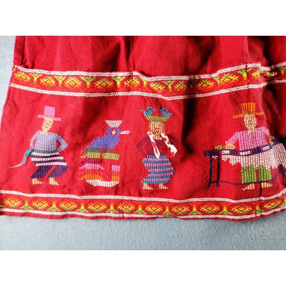 Vintage Guatemalan Embroidered Folk Art Half Apron